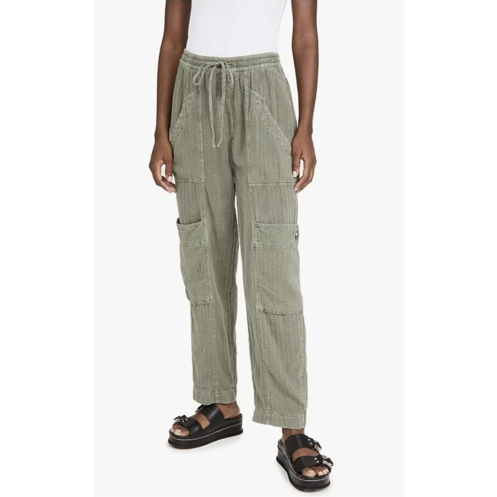 Free People Feeling Good Cargo Pants Olive Green Linen Blend Utility pants XS